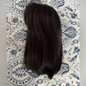 Dark brown bob with bangs style cap-less 14” wig
